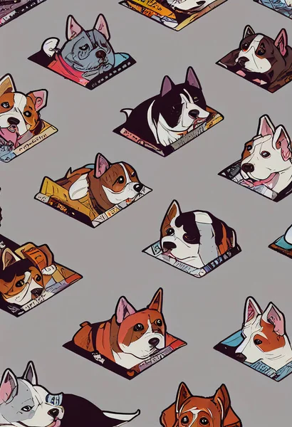 Group of cute dogs for wallpaper and graphic designs. 2D Illustration.