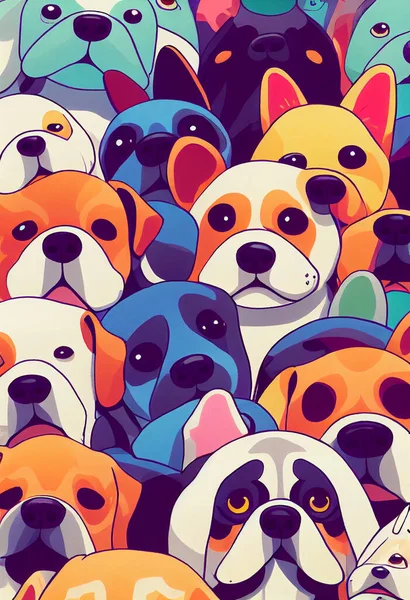 Group of cute dogs for wallpaper and graphic designs. 2D Illustration.