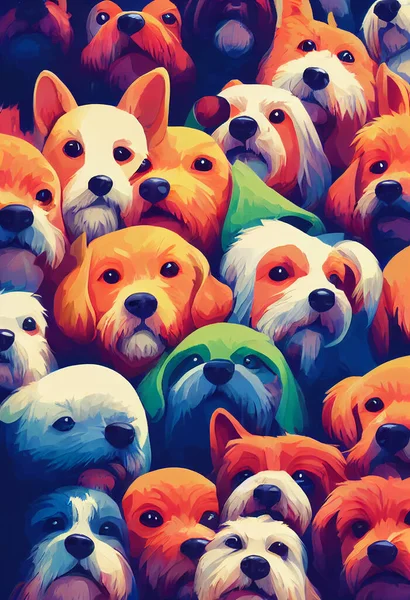 Group of cute dogs for wallpaper and graphic designs. 2D Illustration.