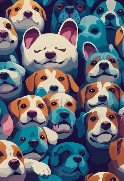 Group of cute dogs for wallpaper and graphic designs. 2D Illustration.