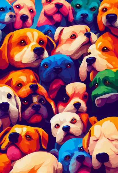 Group of cute dogs for wallpaper and graphic designs. 2D Illustration.