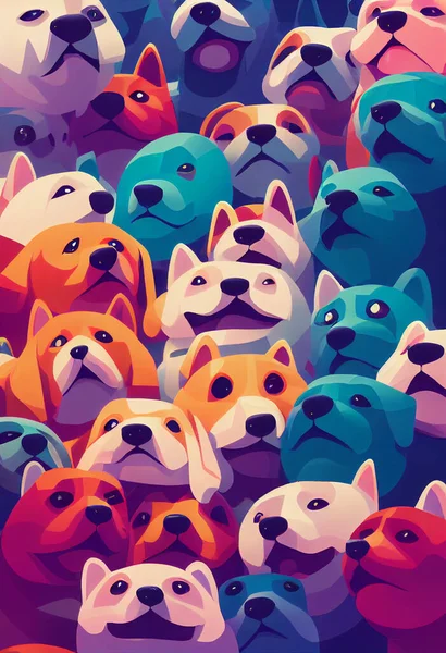 Group of cute dogs for wallpaper and graphic designs. 2D Illustration.