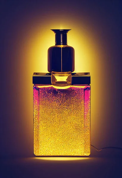 Perfume spray in a glass bottle on beautiful light and elegant background(Selective Focus). 3D illustration.