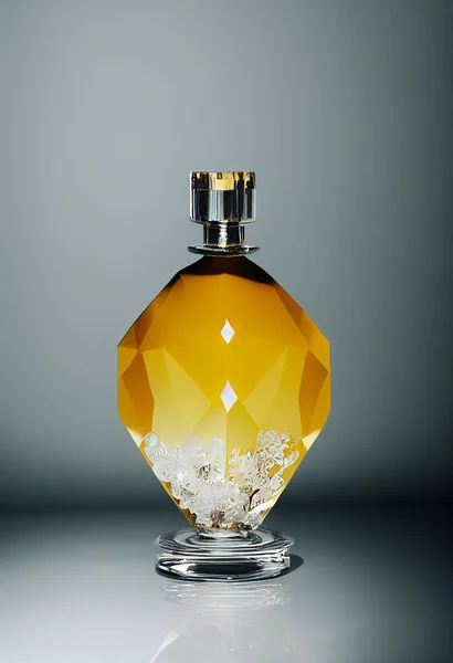 Perfume spray in a glass bottle on beautiful light and elegant background(Selective Focus). 3D illustration.