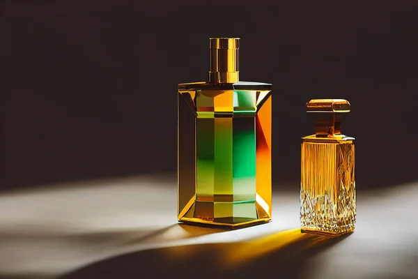 Perfume spray in a glass bottle on beautiful light and elegant background(Selective Focus). 3D illustration.