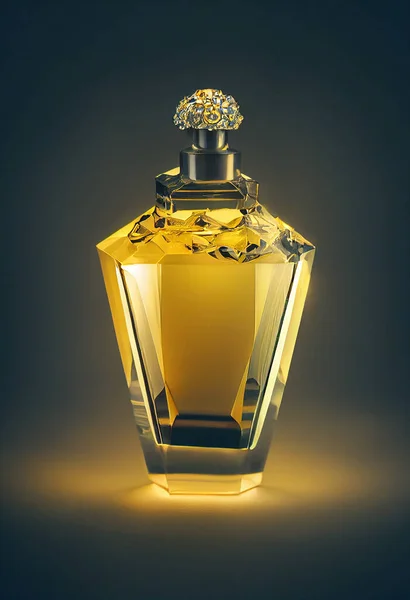 Perfume spray in a glass bottle on beautiful light and elegant background(Selective Focus). 3D illustration.