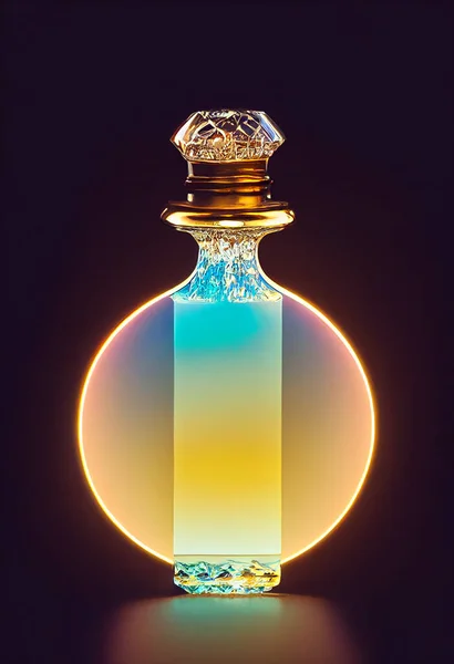 Perfume spray in a glass bottle on beautiful light and elegant background(Selective Focus). 3D illustration.