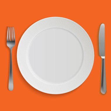 boş gerçekçi yemek tabağı, bıçak ve çatal