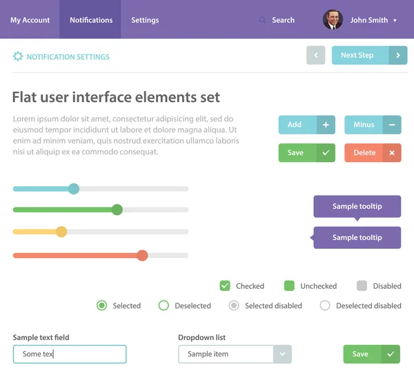 Kit de elementos de UI vetorial plano — Vetor de Stock