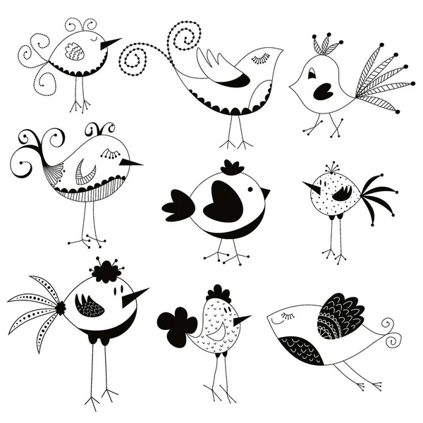 Whimsical Hand Drawn Bird Doodles Scalable Vectors Add Color Make — Vector de stock