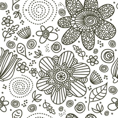 Bu el çizimi çiçeklerin ve karalamaların kusursuz ölçeklenebilir vektörü tekstil, hediye paketi, dekoratif kağıtlar, arka planlar, tebrik kartları, duvar kağıtları ve daha fazlası için idealdir.