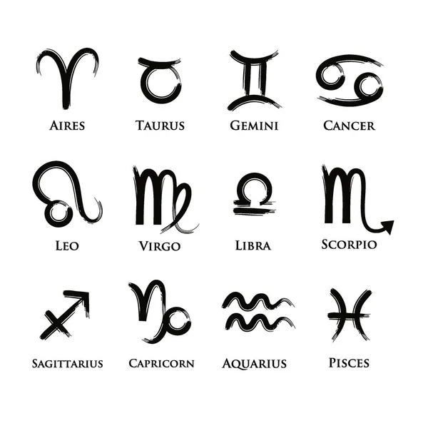 Questo Insieme Simboli Zodiacali Disegnati Mano Individuali Sono Vettori Scalabili — Vettoriale Stock