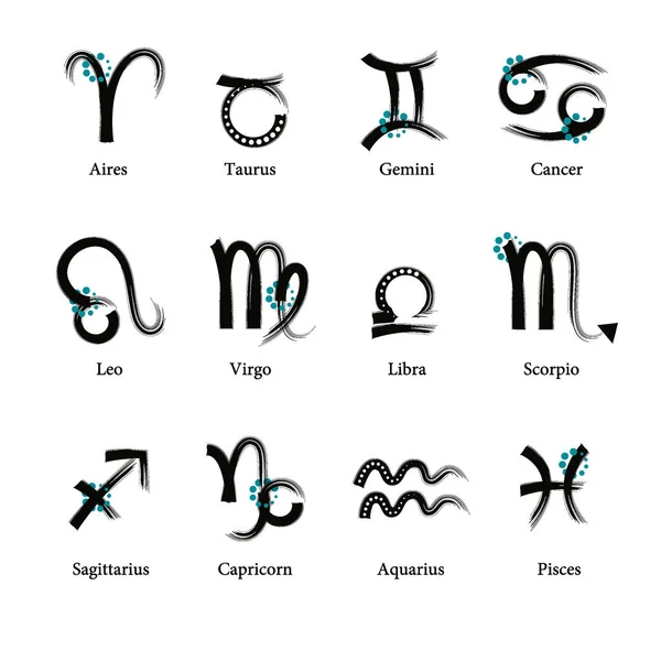 Este Conjunto Símbolos Individuais Desenhados Mão Zodíaco Eles São Vetores —  Vetores de Stock