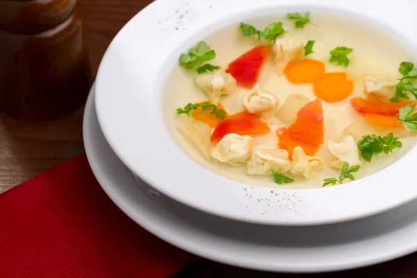 Soppa med ravioli — Stockfoto