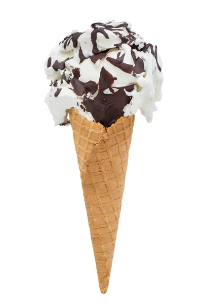 Ice cream with chocolate topping — Stock Photo, Image