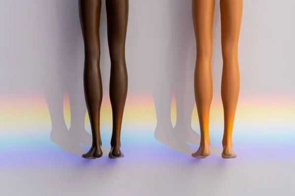Different Skin Plastic Toys Standing Each Other Closeup Lgbt Colourful ロイヤリティフリーのストック写真