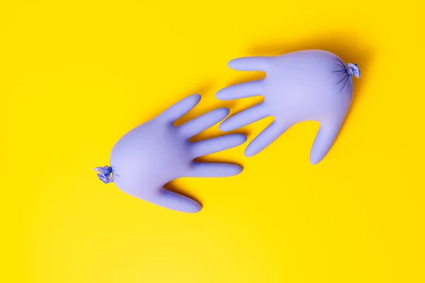 Beautiful View Purple Inflated Latex Gloves Which Lie Close Each — Zdjęcie stockowe