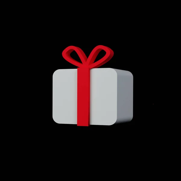 Geschenk mit roter Schleife 3D-Darstellung auf schwarzem Hintergrund — Stockfoto