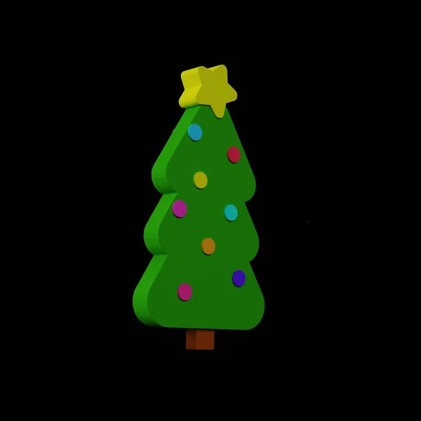Kerstboom 3d weergave illustratie op zwarte achtergrond — Stockfoto