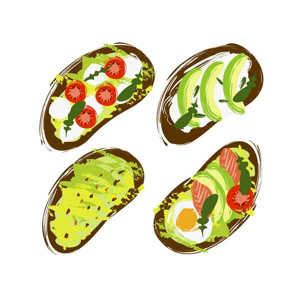 Conjunto de tostas de abacate ilustração — Vetor de Stock