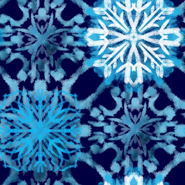Modello senza cuciture con texture stilizzata Fiocchi di neve illustrazione in blu — Foto Stock
