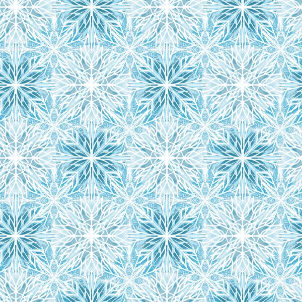 Modèle sans couture avec illustration texturée stylisée des flocons de neige en bleu — Photo