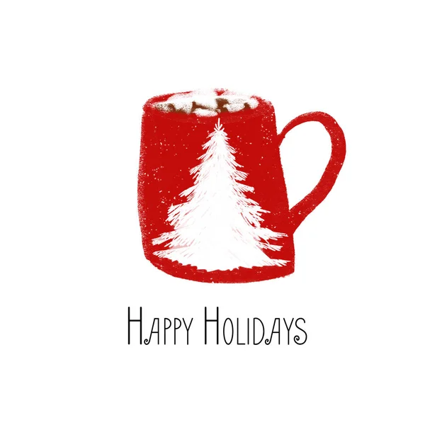 Cup Christmas illustration isolated on white background with text Happy holidays — Stockfoto