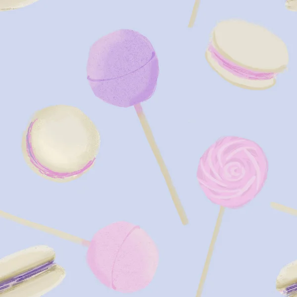 Modello senza cuciture con illustrazione di Candys in colore viola rosa — Foto Stock