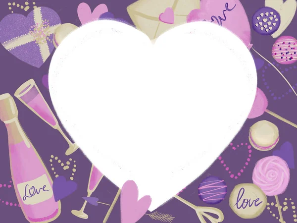Каркас сердца с иллюстрацией любви розовым фиолетовым цветом — стоковое фото