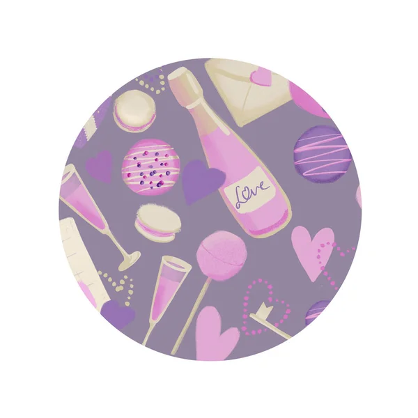 Valentine Symbol Illustration auf Kreisform Hintergrund in rosa lila Farbe — Stockfoto