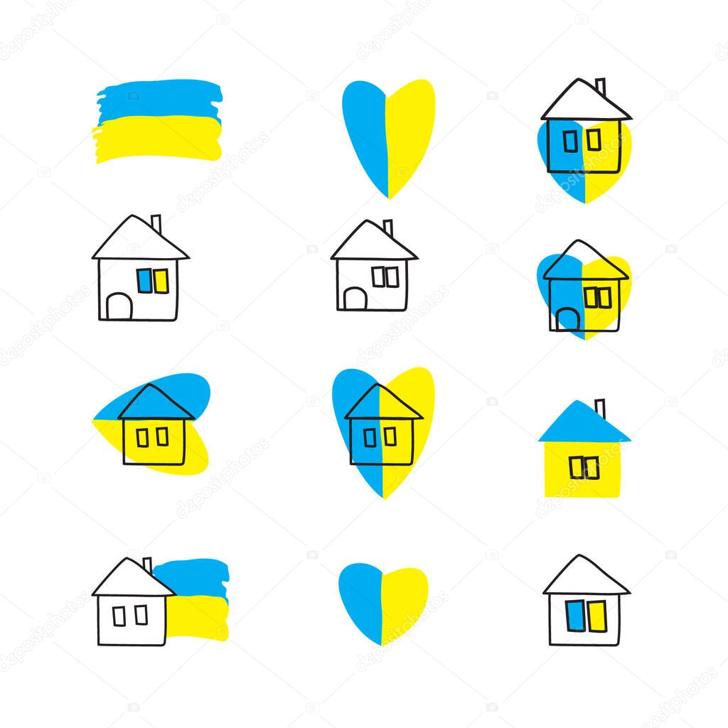 House-symbol with the flag of the Ukrainian blue yellow color