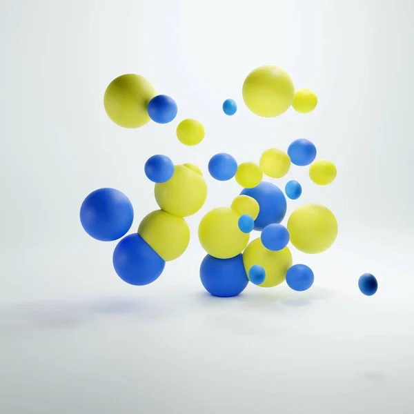 3d ilustração abstrato geométrico fundo de forma bolas em azul e amarelo sobre uma luz de fundo 3d renderização — Fotografia de Stock