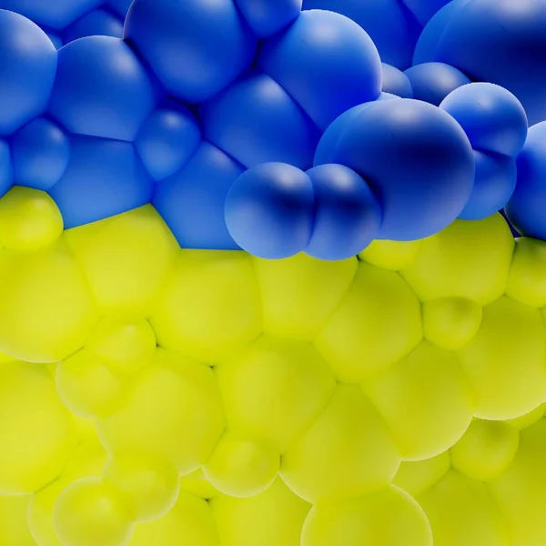3d ілюстрація абстрактний геометричний фон фігурних кульок у синьо-жовтому 3d рендерингу — стокове фото