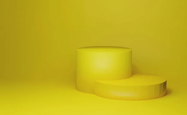 3D render Moderno Mínimo pedestal fondo amarillo color — Foto de Stock