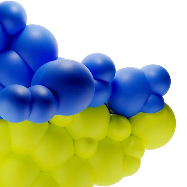 3d ilustração abstrato geométrico fundo de forma bolas em azul e amarelo 3d renderização — Fotografia de Stock