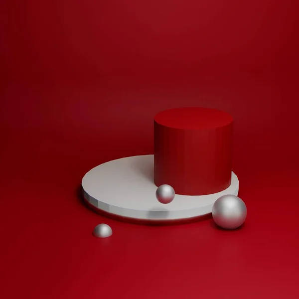 3D καθιστούν εικόνα αφηρημένο γεωμετρικό σχήμα φόντο βάθρο πρότυπο για την παρουσίαση κόκκινο χρώμα — Φωτογραφία Αρχείου
