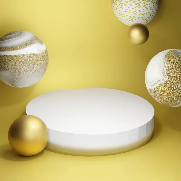 3d renderizar ilustração abstrato esfera forma fundo com textura dourada pódio modelo para apresentação — Fotografia de Stock