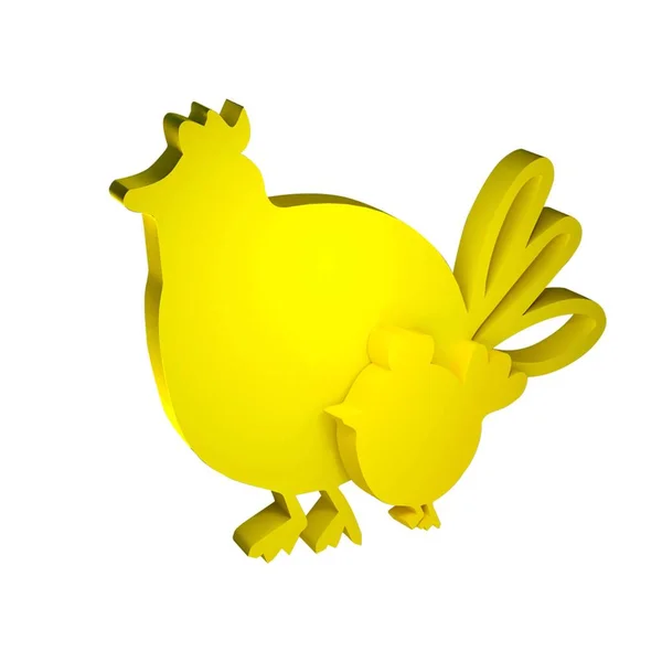 3d rendu illustration poule de couleur jaune avec poussin isolé — Photo