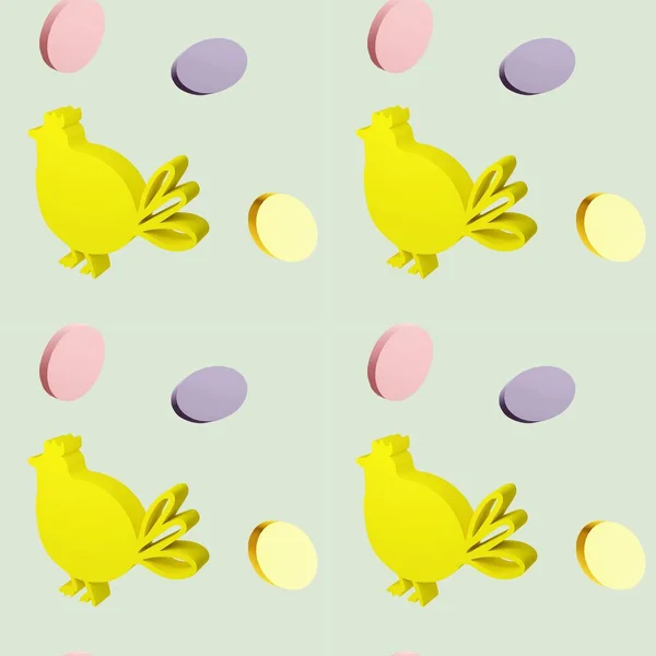 Modèle sans couture avec illustration 3D Symbole de Pâques poulet et oeufs — Photo