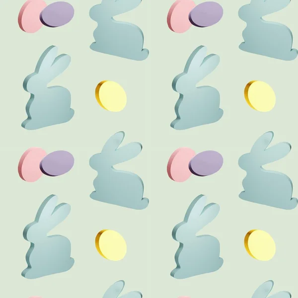 Padrão sem costura com ilustração 3d símbolo de Páscoa coelho e ovos — Fotografia de Stock