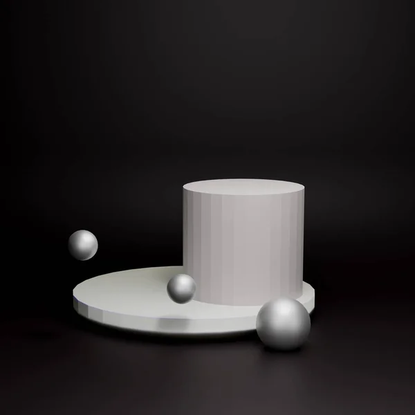 Siyah beyaz sunum için 3d resimleme soyut geometrik şekil arkaplan podyum şablonu — Stok fotoğraf