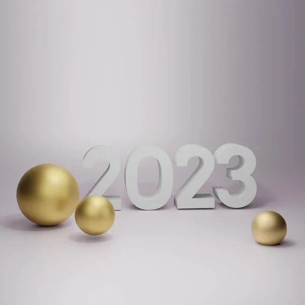3d візуалізація ілюстрації 2023 року в білому кольорі з золотом — стокове фото
