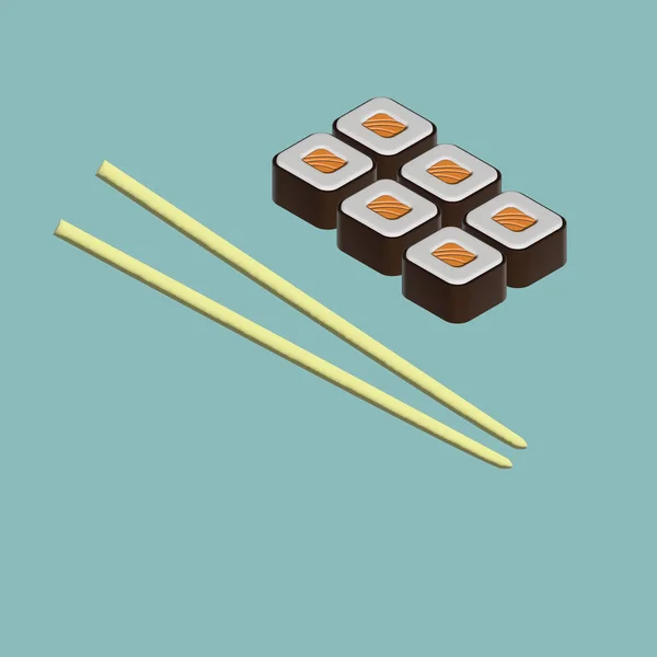 3D vykreslení ilustrace sushi na modrém pozadí — Stock fotografie