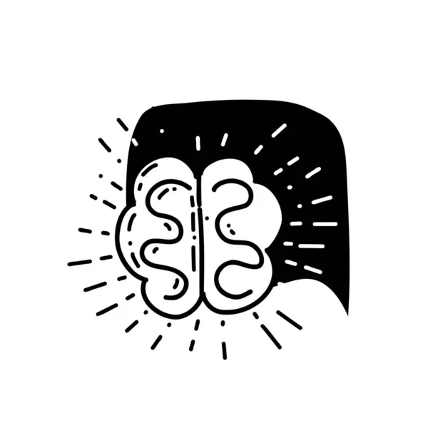 Illustration of the brain as a symbol of a good idea in black color in a doodle style — 스톡 사진