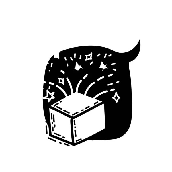 Illustration box with ideas creative symbol in black color in doodle style — Stok Vektör