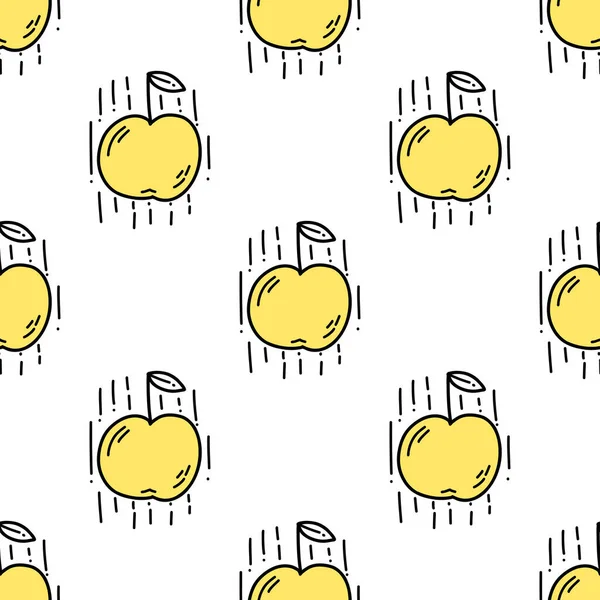 Naadloos patroon met Illustratie vallende appel in een doodle stijl wit gele kleur — Stockvector