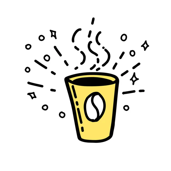 Illustration coffee cup yellow color in doodle style — 스톡 벡터