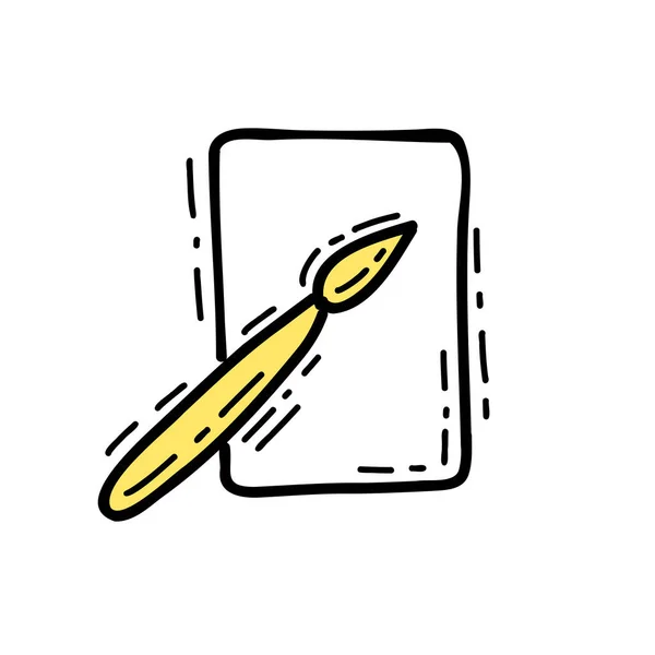 Illustration a brush and paper symbol yellow color in doodle style — Vetor de Stock