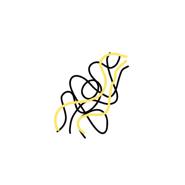 Ilustrace zamotané čáry žlutá černá barva ve stylu doodle — Stockový vektor