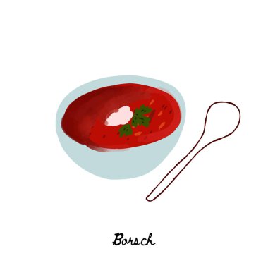 Illustration plate of borsch ukrainian cuisine isolated on white background
